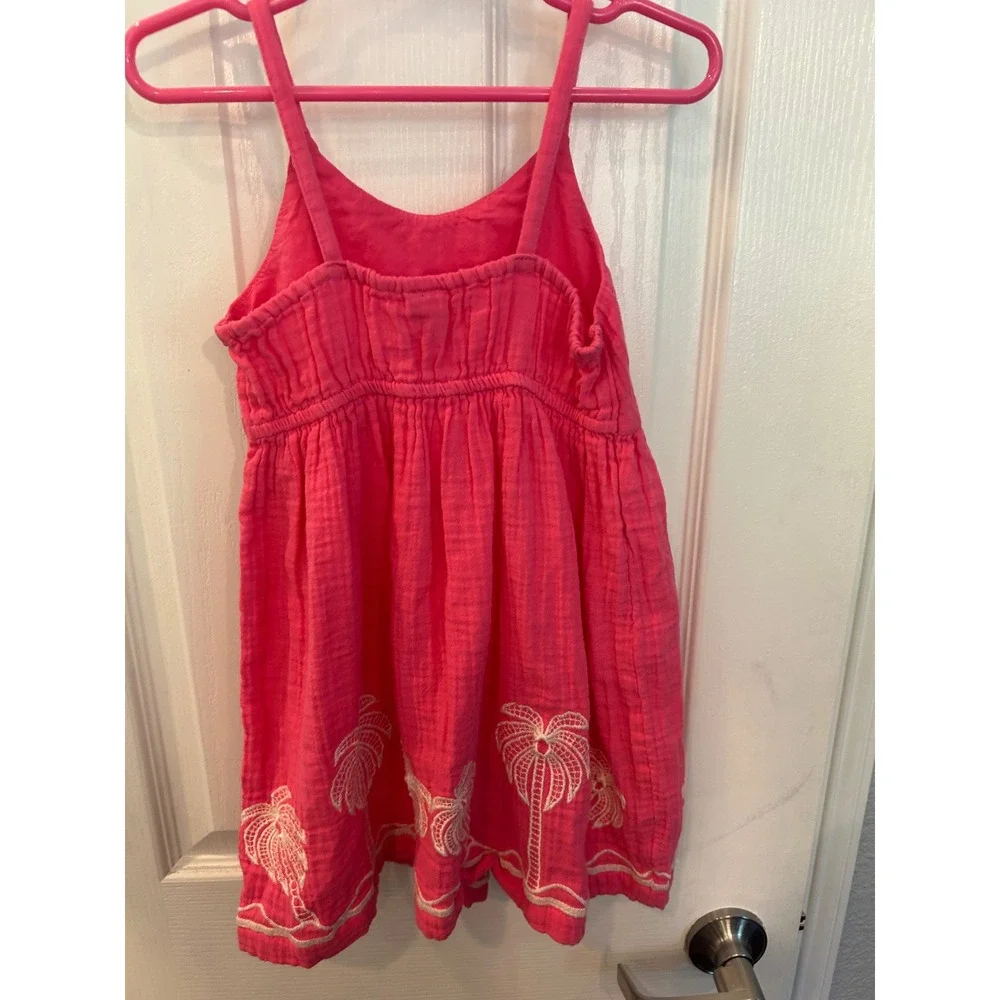 Old Navy Gauze Dress Pink Palm‎ Tree Embroidered Summer Sundress 4T